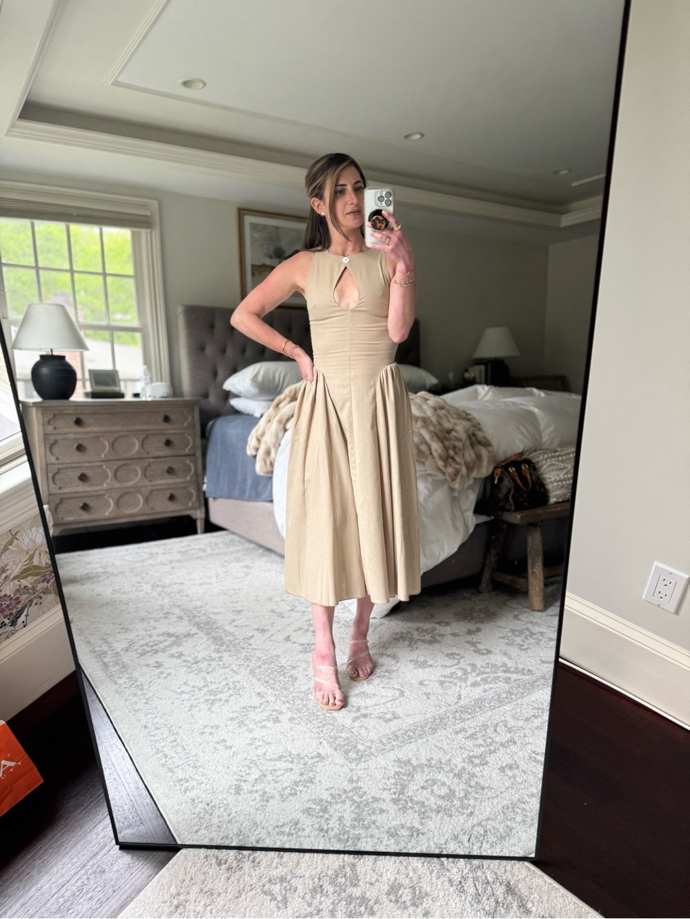 Beige Keyhole Midi Dress - Women